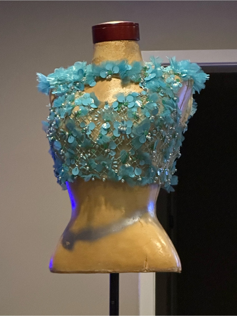 Alyce Paris Turquoise Sequin Beaded Crop Top